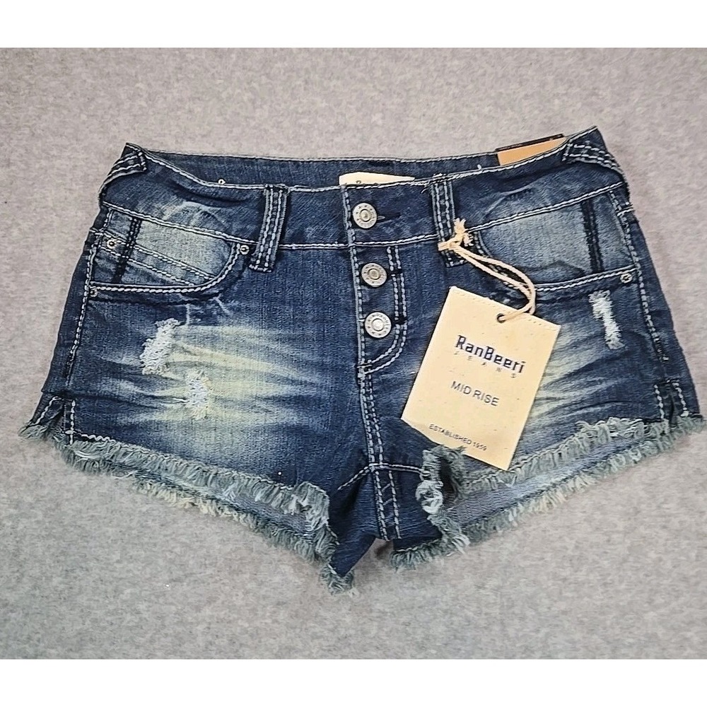 RANBEERI‎ Jean Shorts Womens Size 5 Junior Denim Cut Off Distressed Mid Rise NWT